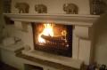 beside the fireplace